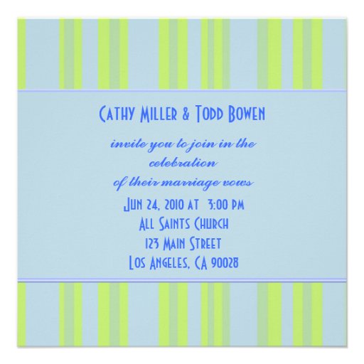 blue yellow green striped wedding custom invite