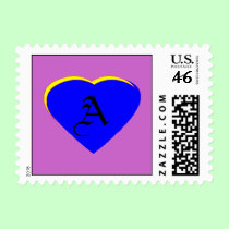 Blue - Yellow Heart Letter A The MUSEUM Zazzle S stamps