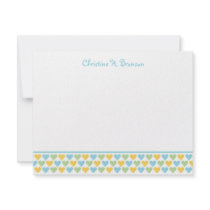 Blue yellow hearts chic custom thank you note card invitations