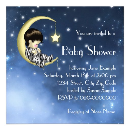 Blue Yellow Moon Baby Boy Shower Invitations
