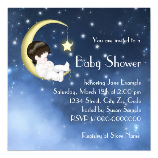 Blue Yellow Moon Baby Boy Shower Invitations