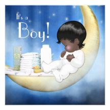 Blue Yellow Moon Baby Boy Shower Invitations