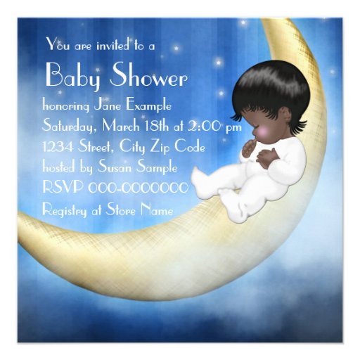 Blue Yellow Moon Baby Boy Shower Invitations