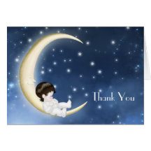 Blue Yellow Moon Baby Thank You Cards