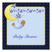 Blue Yellow Moon Stars Boy Ethnic Shower Personalized Invites