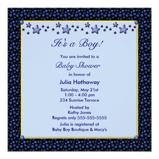 Blue Yellow Moon Stars Boy Ethnic Shower Personalized Invites