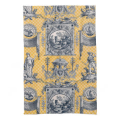 Blue & Yellow Neoclassical Toile French Country Kitchen Towels