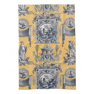 Blue & Yellow Neoclassical Toile French Country Kitchen Towels
