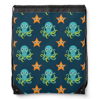 Blue & Yellow Octopus; Orange Starfish; Blue-Green Backpacks