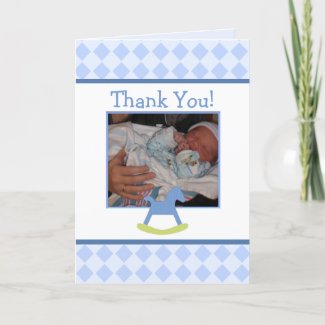 Blue & Yellow Rocking Horse Thank You Card card