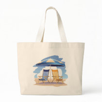 Blue & Yellow Striped Beach Chairs & Umbrella Tote Bags