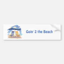 Blue & Yellow Striped Beach Chairs & Umbrella Bumper Sticker