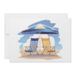 Blue & Yellow Striped Beach Chairs & Umbrella Custom Invites