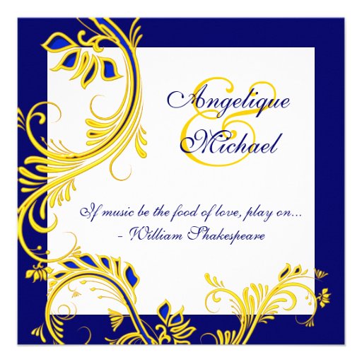 Blue yellow white wedding anniversary elegant invitations
