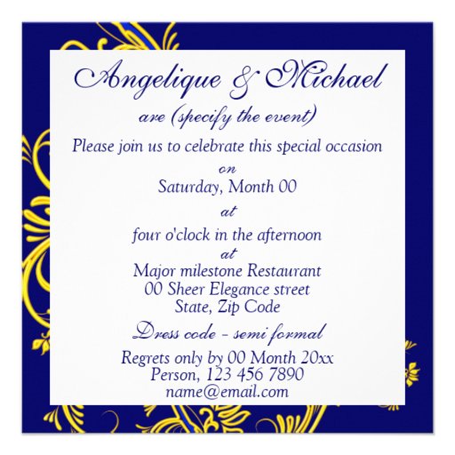 Blue yellow white wedding anniversary elegant invitations