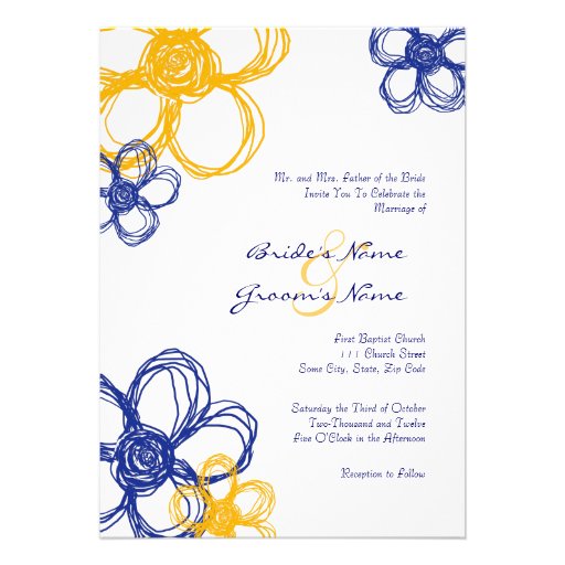 Blue & Yellow Wild Flowers 5x7 Wedding Invitation