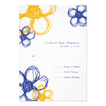 Blue & Yellow  Wild Flowers Wedding RSVP Personalized Invites