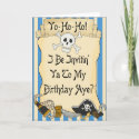 Blue Yo Ho Ho Pirate Birthday Invites card