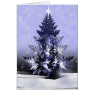 Blue Yule Tree Fractal Christmas Card