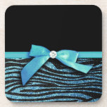 Blue Zebra and ribbon bow graphic cork coasters