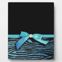 Blue Zebra and ribbon bow graphic Display Plaques