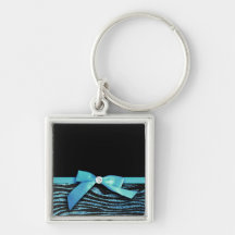 Blue Zebra and ribbon bow graphic Keychain