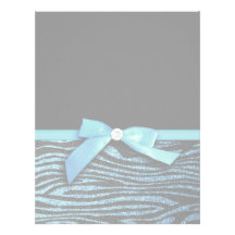 Blue Zebra and ribbon bow graphic Personalized Letterhead