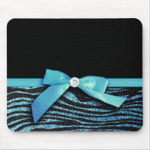 Blue Zebra and ribbon bow graphic Mouse Pads