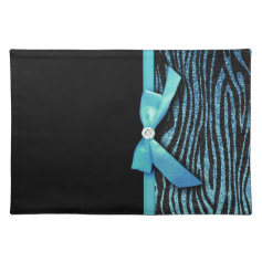 Blue Zebra and ribbon bow graphic Placemats