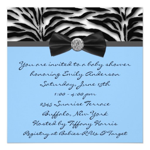 Blue Zebra Baby Boy Shower Invitations