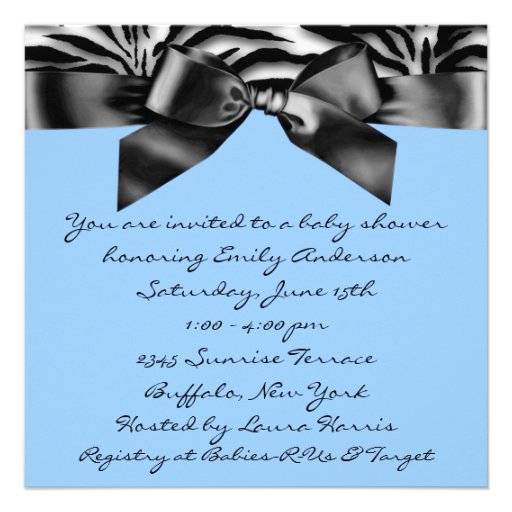 Blue Zebra Baby Boy Shower Invitations