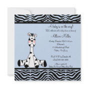 Blue Zebra Baby Shower Invitation