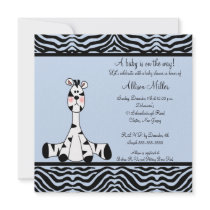 Blue Zebra Boy Baby Shower Invitation