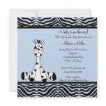 Blue Zebra Boy Baby Shower Invitation