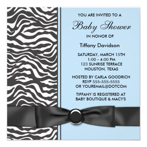 Blue Zebra Boy Baby Shower Invitations
