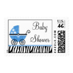Blue Zebra Carriage Boy Baby Shower Stamp