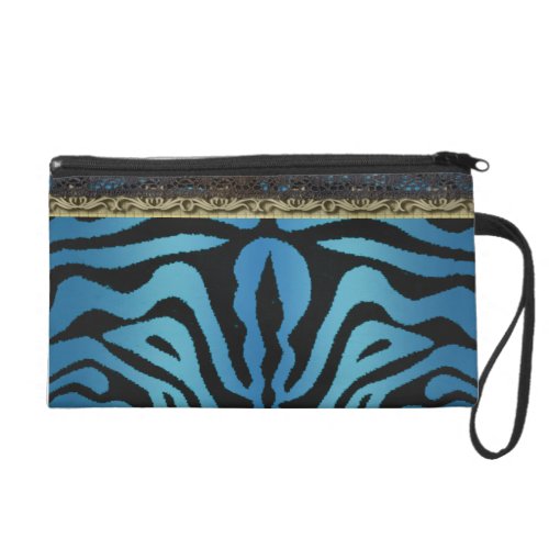 Blue Zebra Gold and Black Lace Evening Wristlet