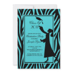 Blue Zebra Graduation Invitation Silhouette Grad