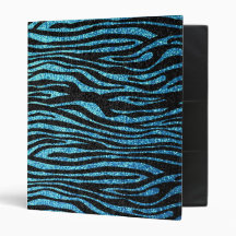 Blue zebra print (faux glitter bling) 3 ring binders