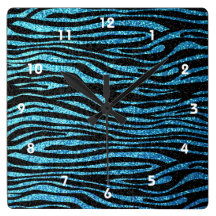 Blue zebra print (faux glitter bling) clock