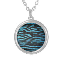 Blue zebra print (faux glitter bling) necklace