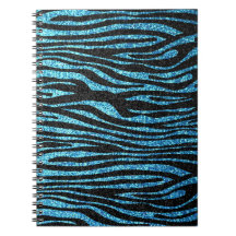 Blue zebra print (faux glitter bling) note books