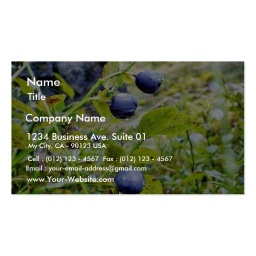 Blueberries With Green Leaves Business Card Templates (front side)