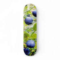 Blueberries With Green Leaves Skateboard Deck