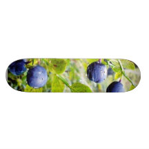 Blueberries With Green Leaves Skateboard Deck