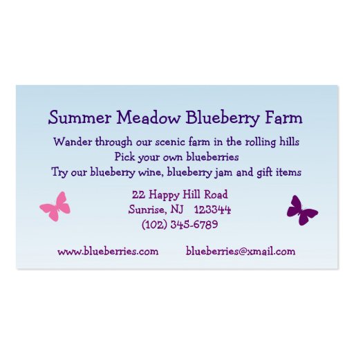 Blueberry Farm Business Card Templates (back side)