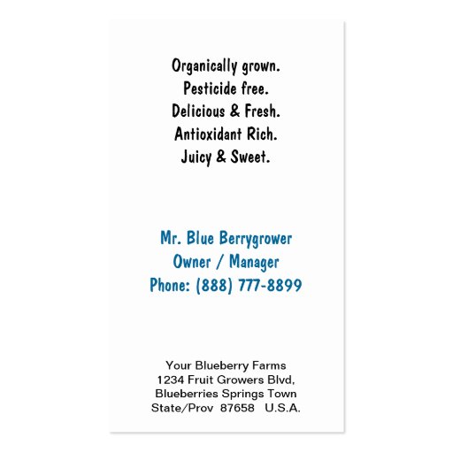 Blueberry Farm or Sales Business Cards (back side)