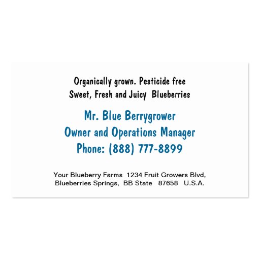 Blueberry  Fruit Growers Business Card Template (back side)