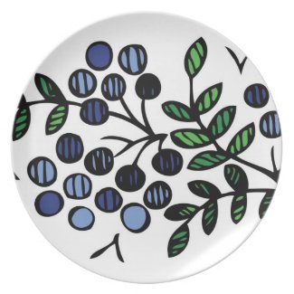 Blueberry plate - floral design