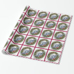 Bluebird and Holly Wreath Vintage Christmas Wrapping Paper